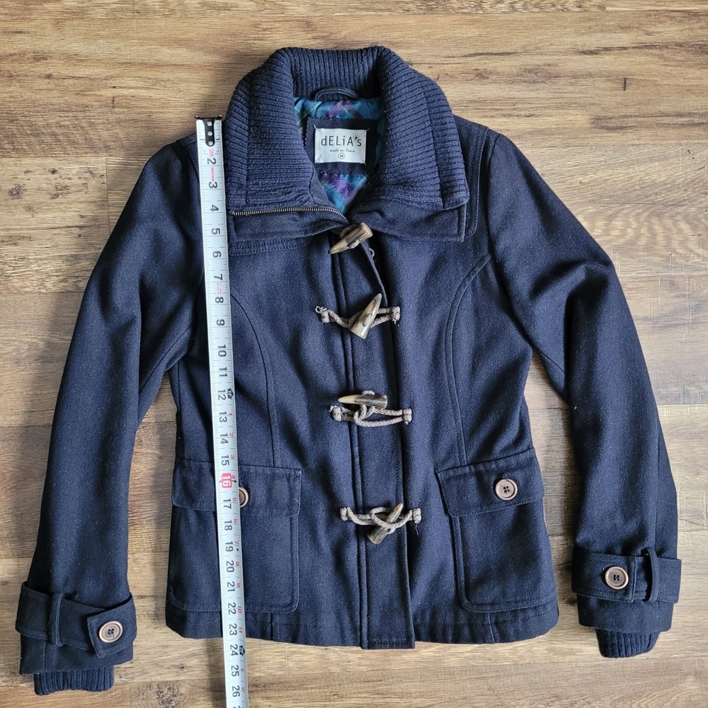 Vintage dELiA*s Women's Navy Blue Toggle Pea Coat M Wool Blend Jacket Y2K Preppy - Picture 8 of 13